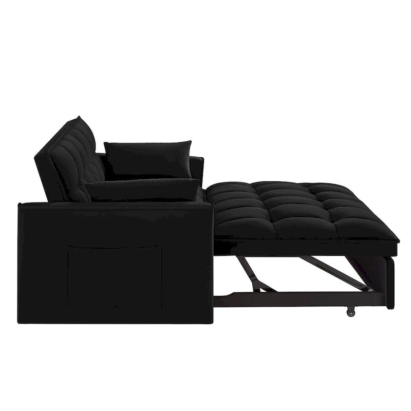 Divano letto loveseat 4 in 1 con braccioli e tasche portaoggetti, divano letto estraibile trapuntato multifunzione con schienale regolabile
