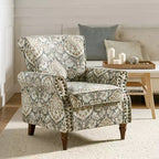 Araceli traditionele houten bloemenfauteuil met bekleding, hoge rugleuning en sierspijkerrand| ART OF LIVING DESIGNS