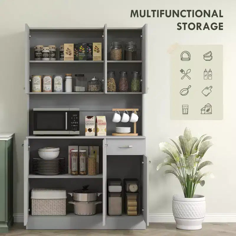 Armario despensa de cocina 71, armario alto de almacenamiento con soporte para microondas, alacena de cocina moderna, 3 estantes ajustables para sala de estar y comedor
