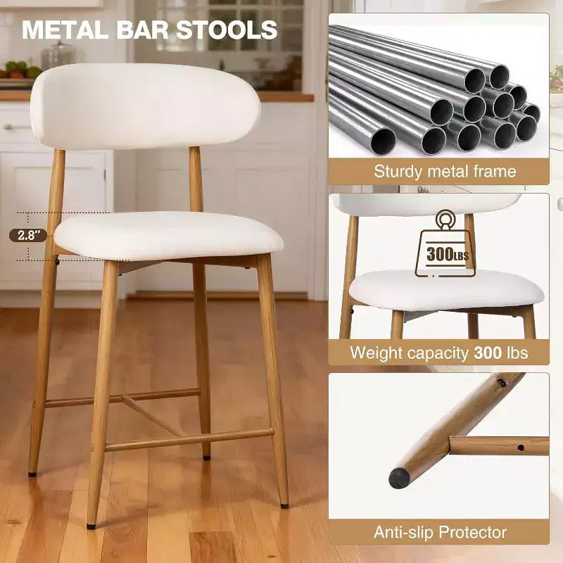 Sgabello da bar ad altezza bancone con seduta imbottita e gambe in metallo, sedia moderna da cucina alta 26,3