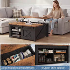 JIONJOY 31,5-Zoll-Couchtisch mit Liftplatte und großem verstecktem Stauraum, verstellbaren Einlegeböden, quadratischer Landhausstil-Mitteltisch für Wohnzimmer und kleine Räume