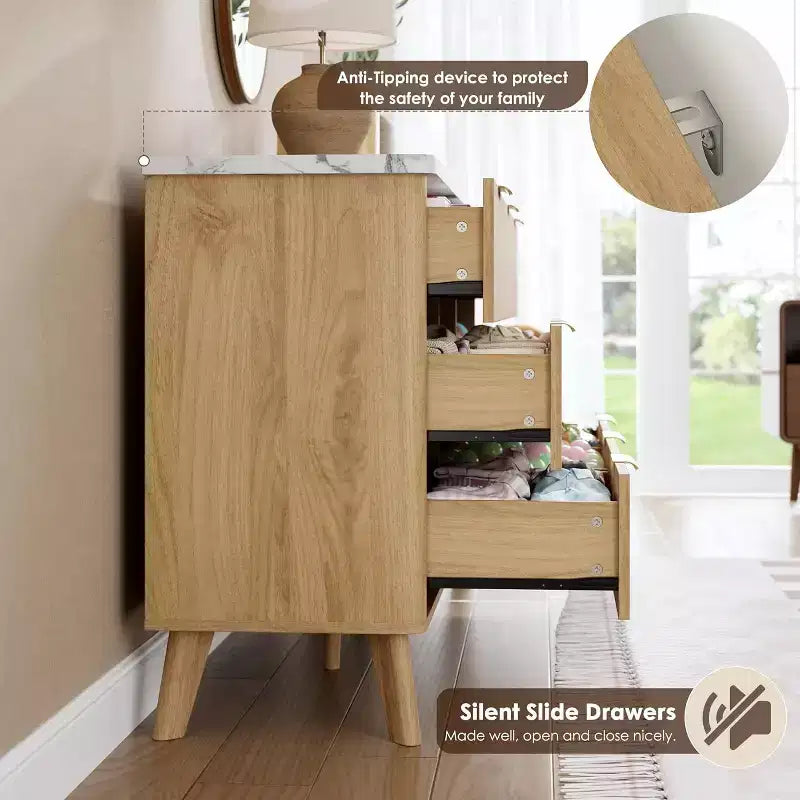 Kommode mit 9 geriffelten Schubladen, moderne Truhe, TV-Möbel aus Holz mit geschwungenem Profil für Wohnzimmer und Flur