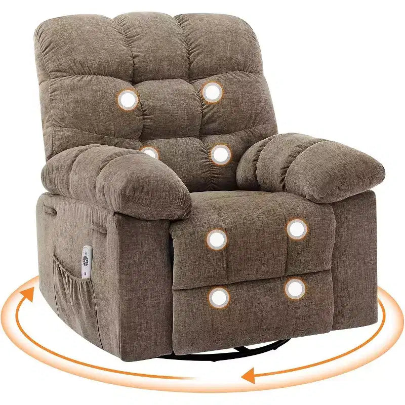 Poltrona reclinabile massaggiante con riscaldamento - poltrona a dondolo girevole a 360°, divano singolo oversize con vibrazione, USB e tasche portaoggetti per soggiorno/camera da letto