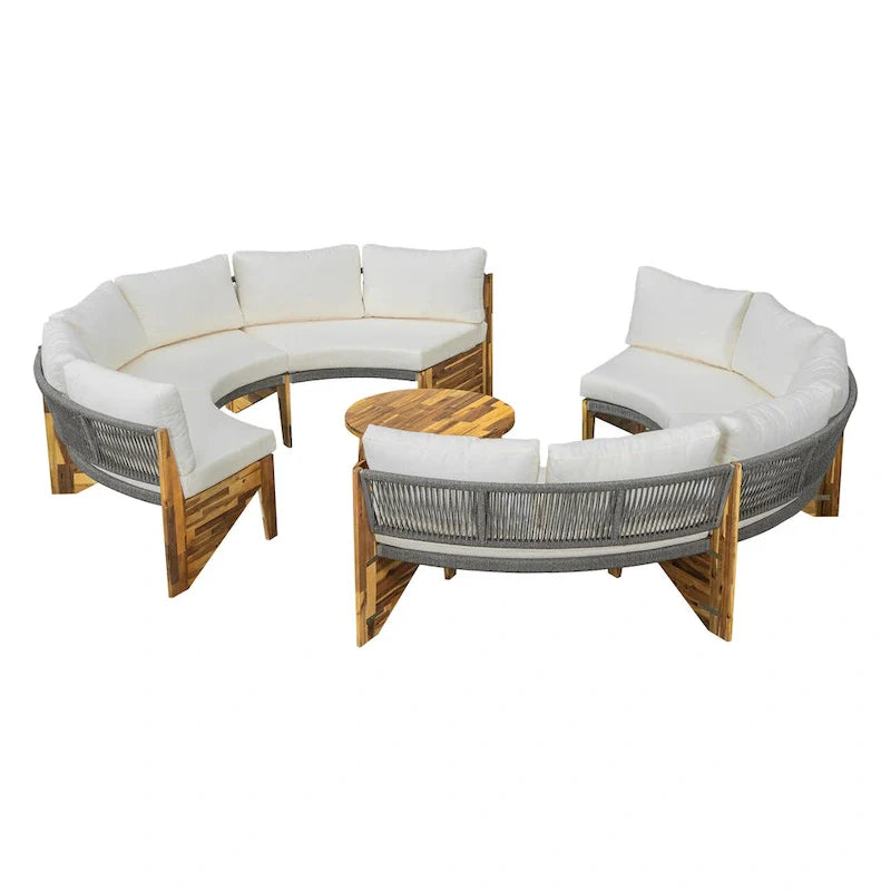 Conjunto de asientos para exterior para 6 personas con cojines y 1 mesa de centro