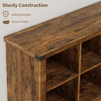 Libreria organizer con 8 scomparti, mobile orizzontale in stile rustico, libreria in legno da 62 pollici con vani portaoggetti per ingresso, libreria lunga e bassa per soggiorno
