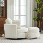 Sillón decorativo giratorio tapizado de 42.3W con 4 cojines y otomana de almacenamiento en forma de media luna