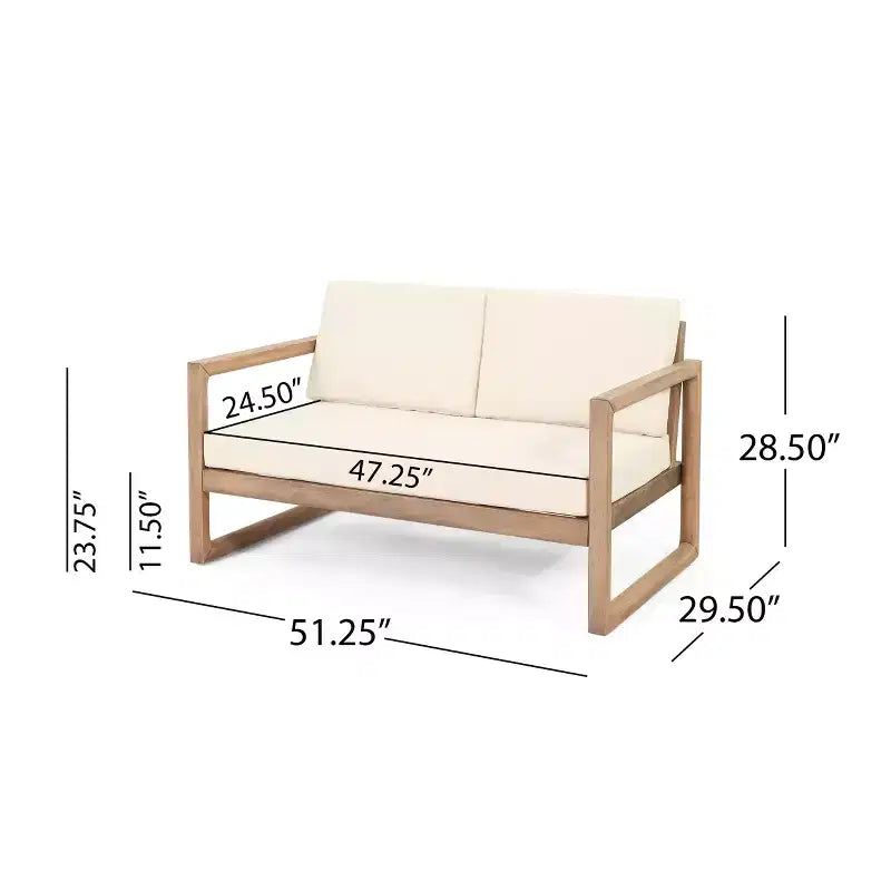 Set di mobili da giardino in legno di acacia, set da esterno con tavolino da caffè e morbidi cuscini per cortile, portico e balcone, beige - Merax