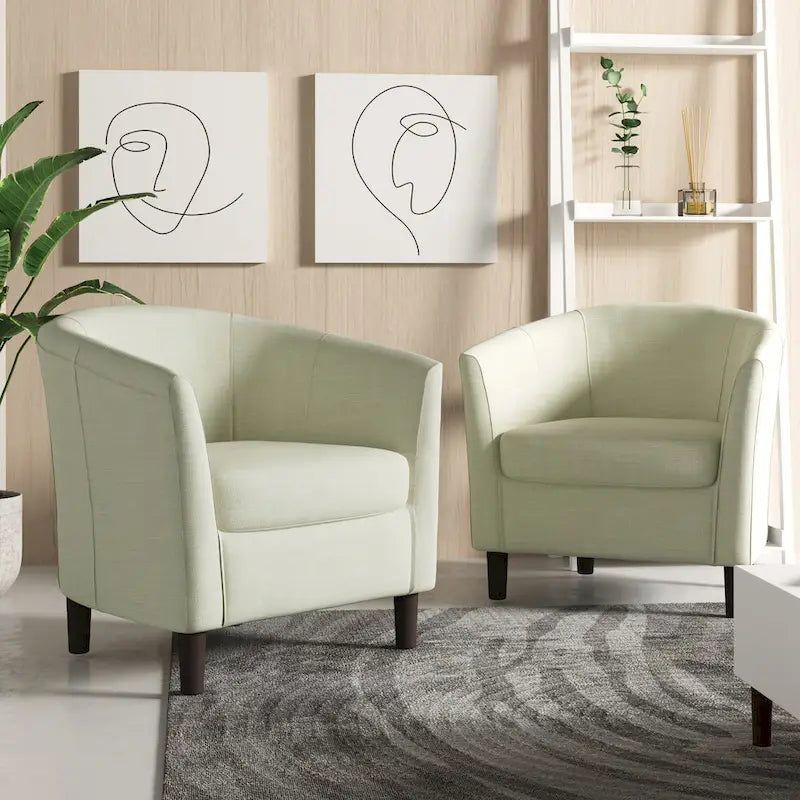 2er-Set moderne Leinen-Sessel im Fassdesign, Clubsessel