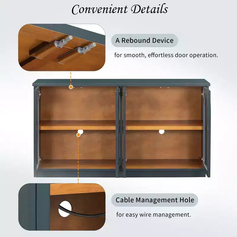 Grote buffetkast met 4 deuren en glazen deuren, boogvormige kast met verstelbare planken voor de keuken
