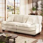 Beiges 87'-Cordsofa mit 2 Kissen, tiefes Sofa in Segelbootform für Wohnzimmer, kleine Räume, Büro oder Wohnung – Morden Fort