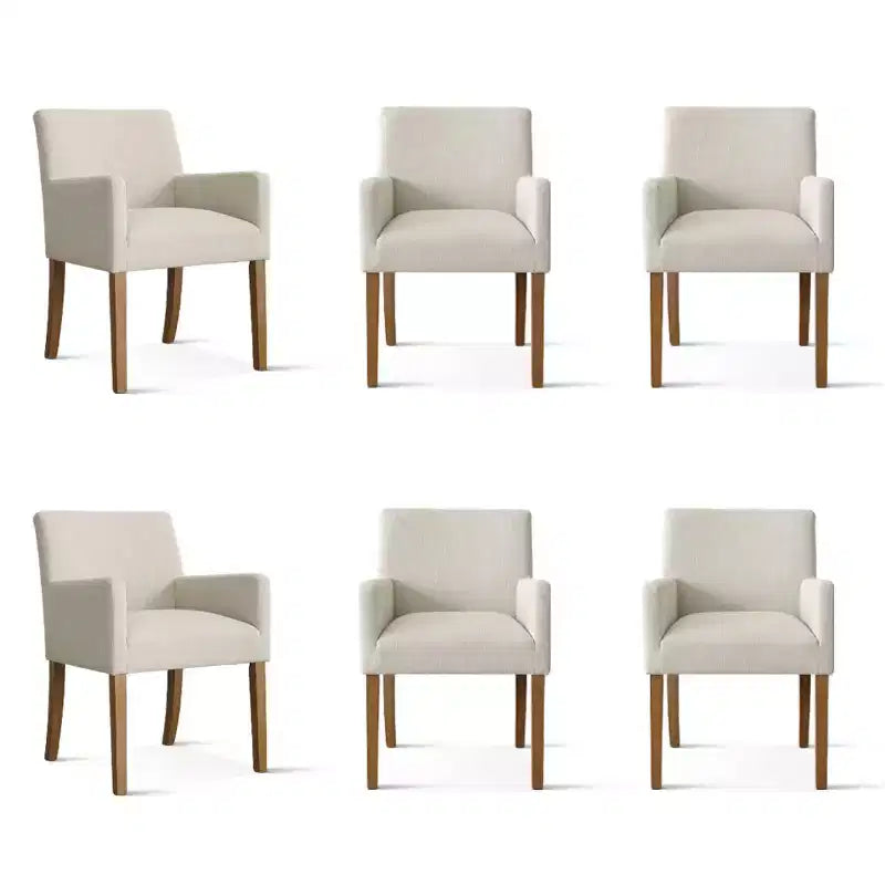 6er-Set gepolsterte Esszimmerstühle mit Armlehnen, moderne Leinen-Sessel mit Holzbeinen, Akzentstühle für Esszimmer und Wohnzimmer – Panipeachy