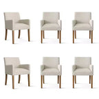 6er-Set gepolsterte Esszimmerstühle mit Armlehnen, moderne Leinen-Sessel mit Holzbeinen, Akzentstühle für Esszimmer und Wohnzimmer – Panipeachy