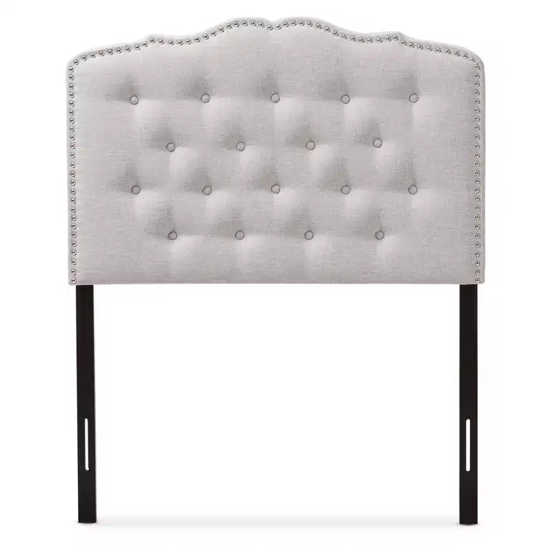 Modern Curved Fabric Headboard – Button-Tufted, Nailhead Trim, Grayish Beige