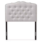 Modern Curved Fabric Headboard – Button-Tufted, Nailhead Trim, Grayish Beige