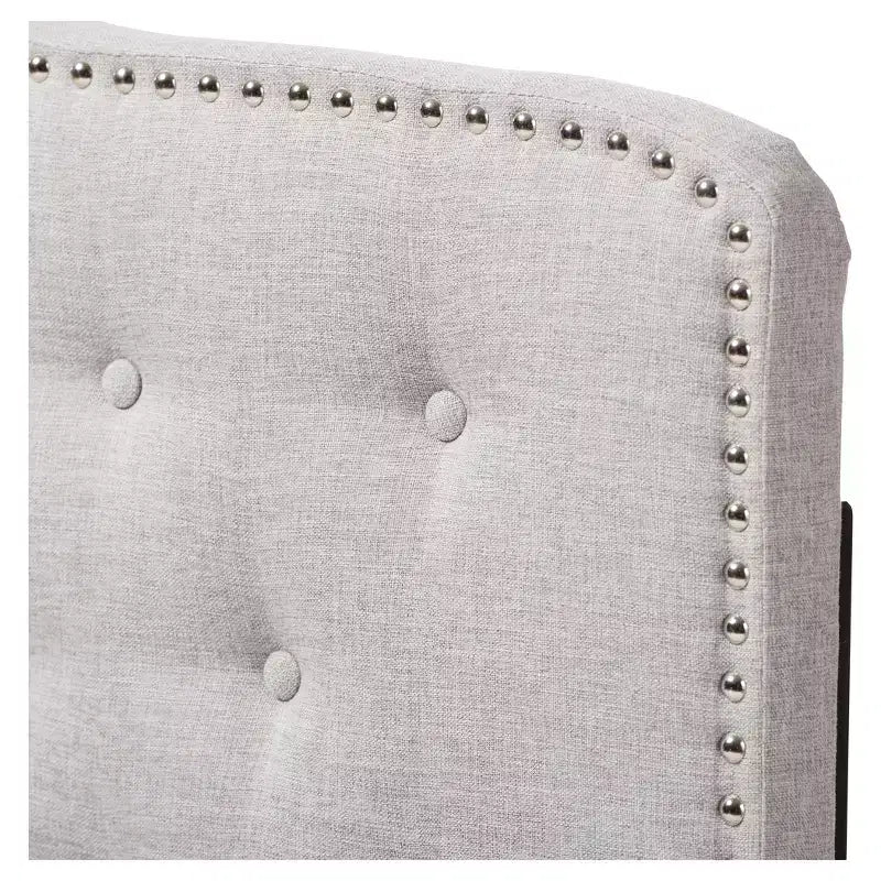 Modern Curved Fabric Headboard – Button-Tufted, Nailhead Trim, Grayish Beige