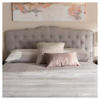 Modern Curved Fabric Headboard – Button-Tufted, Nailhead Trim, Grayish Beige