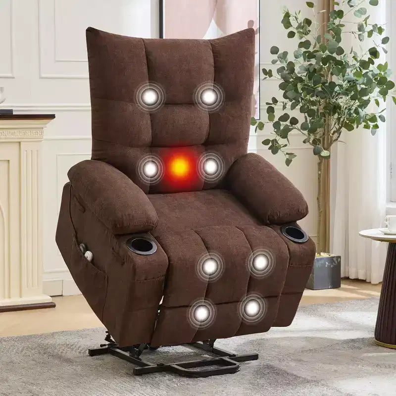 Aufstehsessel mit elektrischer Aufstehhilfe für Senioren, Massage und Wärme, extragroßer Massage- und Wärmesessel mit weich gepolstertem Bezug, Seitentasche und Getränkehaltern