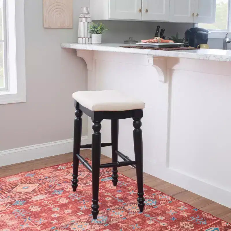 Backless Barstool – Solid Rubberwood, Padded Seat, Footrest, 30" High