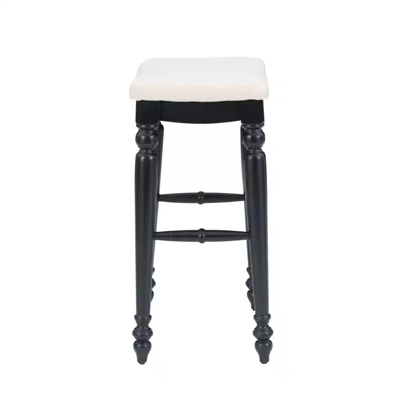 Backless Barstool – Solid Rubberwood, Padded Seat, Footrest, 30" High