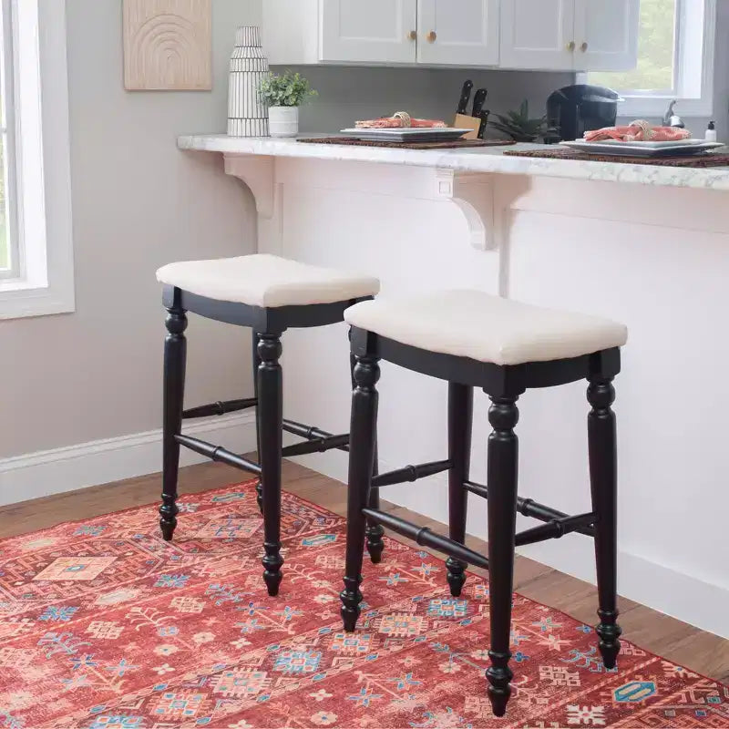 Backless Barstool – Solid Rubberwood, Padded Seat, Footrest, 30" High