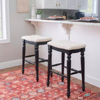 Backless Barstool – Solid Rubberwood, Padded Seat, Footrest, 30" High