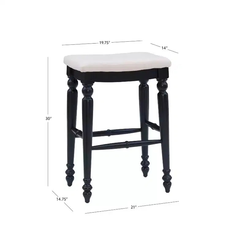 Backless Barstool – Solid Rubberwood, Padded Seat, Footrest, 30" High