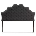 Modern Curved Fabric Headboard – Dark Gray, Button-Tufted, Nailhead Trim