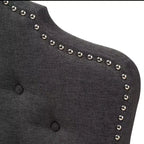 Modern Curved Fabric Headboard – Dark Gray, Button-Tufted, Nailhead Trim