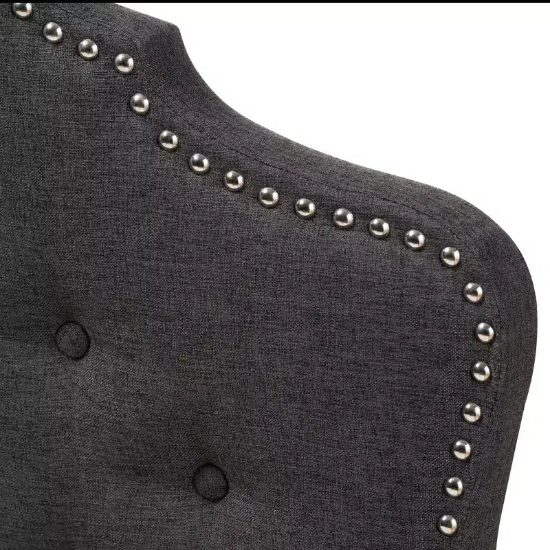 Modern Curved Fabric Headboard – Dark Gray, Button-Tufted, Nailhead Trim