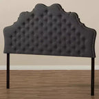 Modern Curved Fabric Headboard – Dark Gray, Button-Tufted, Nailhead Trim