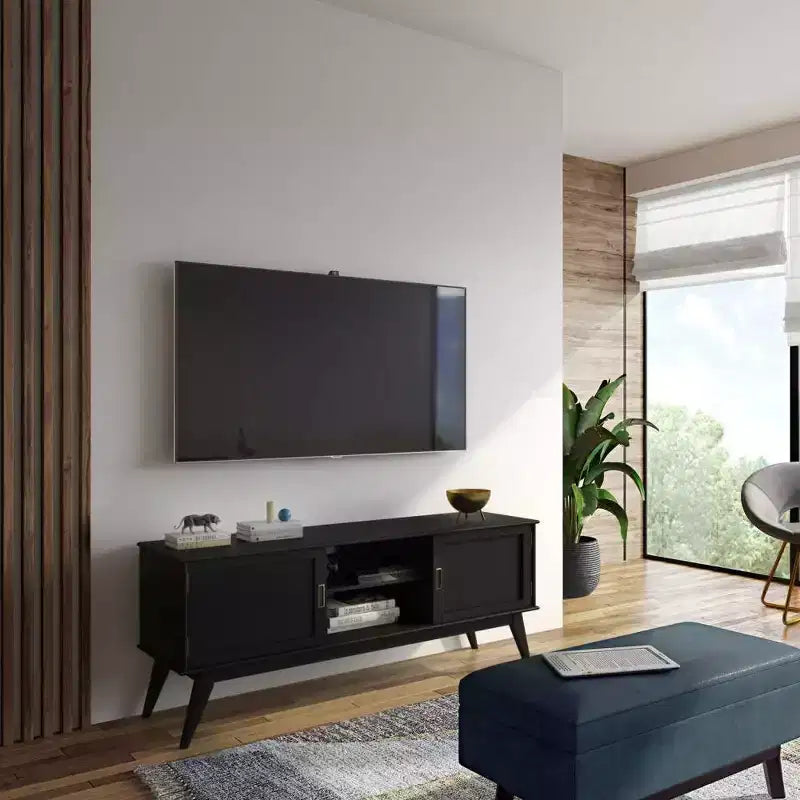 Mobile TV Tierney in legno massello stile Mid-Century per TV fino a 66" – 60" di larghezza