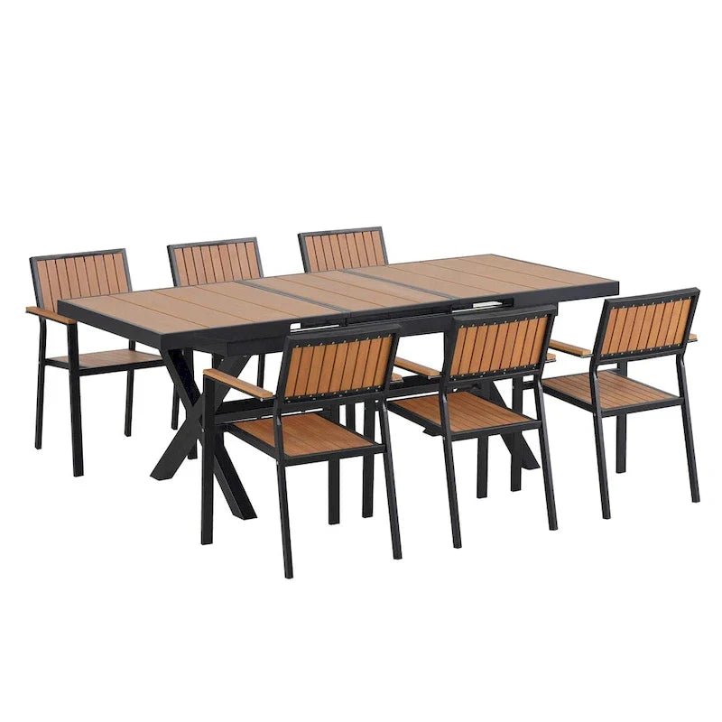 7-teiliges ausziehbares Esszimmer-Set mit ausziehbarem Tisch und 6 Armlehnstühlen