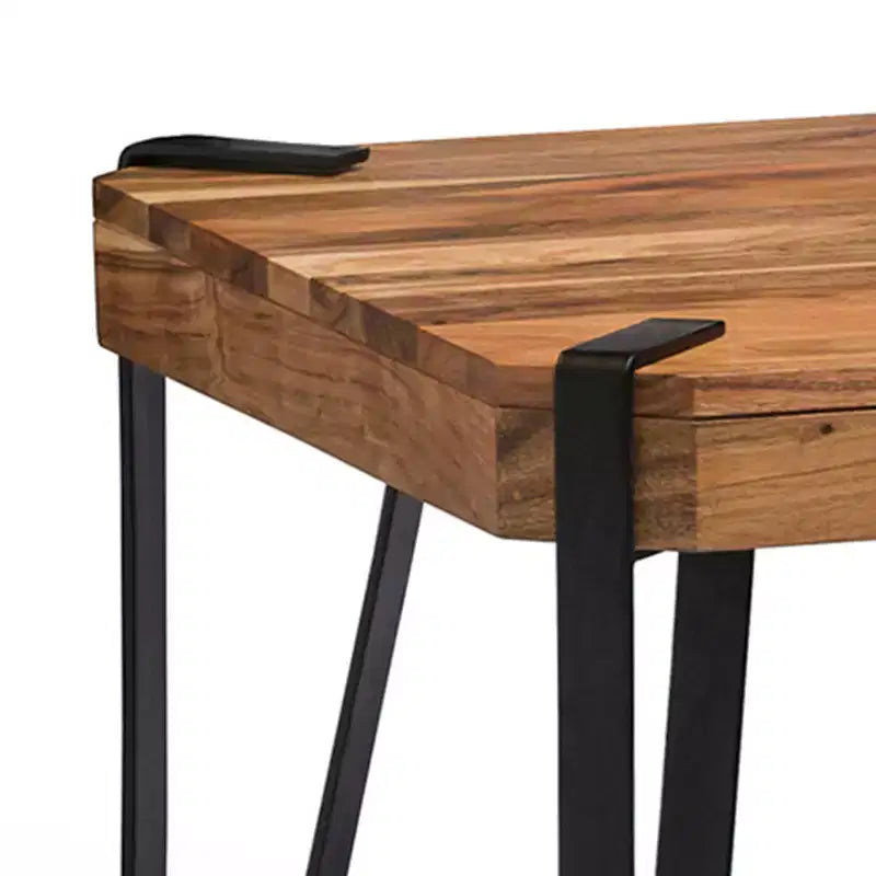 Tavolino da Caffè in Legno Massello di Acacia Bordo Naturale – Struttura in Metallo Nero, 109 cm