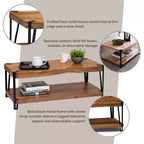 Tavolino da Caffè in Legno Massello di Acacia Bordo Naturale – Struttura in Metallo Nero, 109 cm