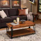Tavolino da Caffè in Legno Massello di Acacia Bordo Naturale – Struttura in Metallo Nero, 109 cm