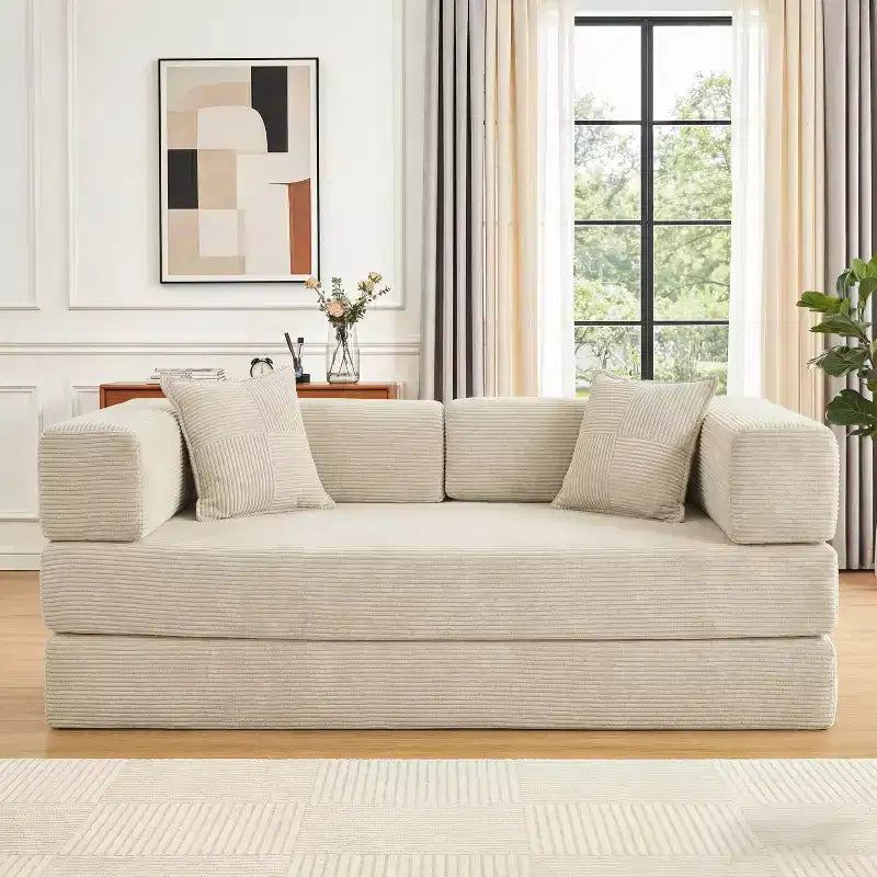 Dyonery 78 opvouwbare slaapbank, corduroy bank, kingsize vloerslaapbank, 4-in-1 doe-het-zelf modulaire combinatiebank, uitklapbaar, comfortabele bank.