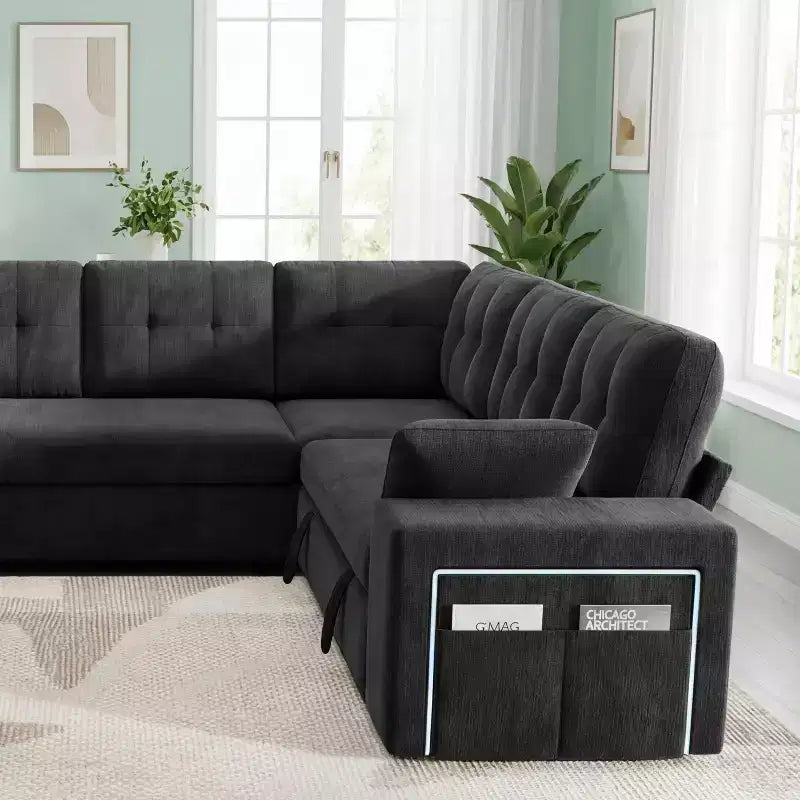 Divano componibile letto modulare Dyonery 112 con letto estraibile, divano componibile a U con contenitore, sedute extra larghe e profonde per il soggiorno