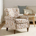 Araceli traditionele houten bloemenfauteuil met bekleding, hoge rugleuning en sierspijkerrand| ART OF LIVING DESIGNS