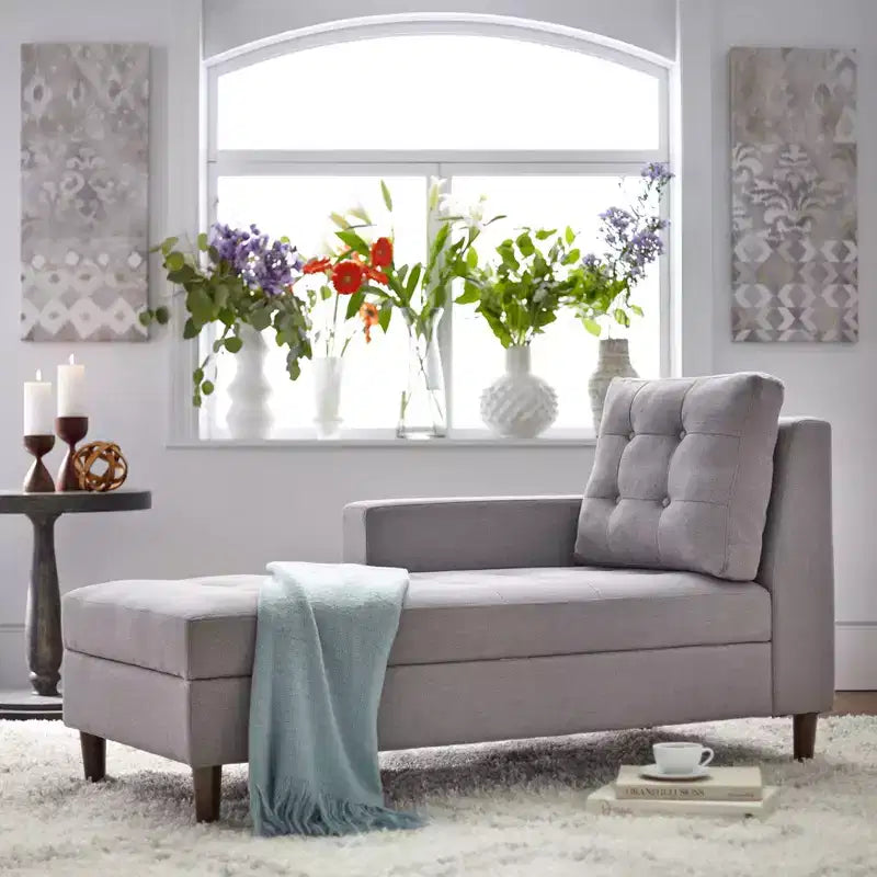 Chaise Longue Contenitore – Divano Relax Imbottito in Lino con Vano Nascosto