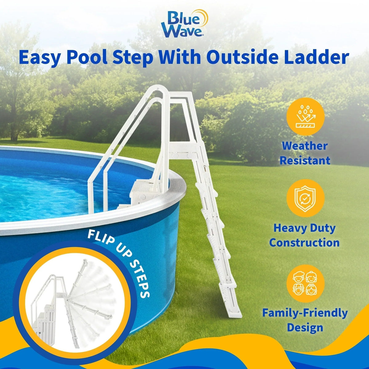 Scaletta Blue Wave Easy Pool Step con scala esterna per piscine fuori terra - 32.5 in. W x 56 in. D x 81 in. H