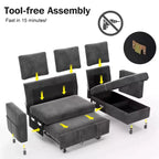 2-in-1-Ausziehsofa mit Stauraum und Ottomane, Chenille-Ecksofa mit USB-Anschlüssen für das Wohnzimmer