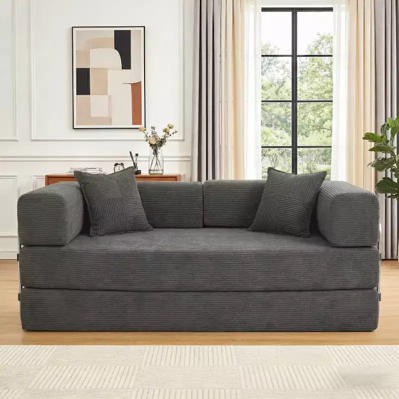 Dyonery 78 opvouwbare slaapbank, corduroy bank, kingsize vloerslaapbank, 4-in-1 doe-het-zelf modulaire combinatiebank, uitklapbaar, comfortabele bank.