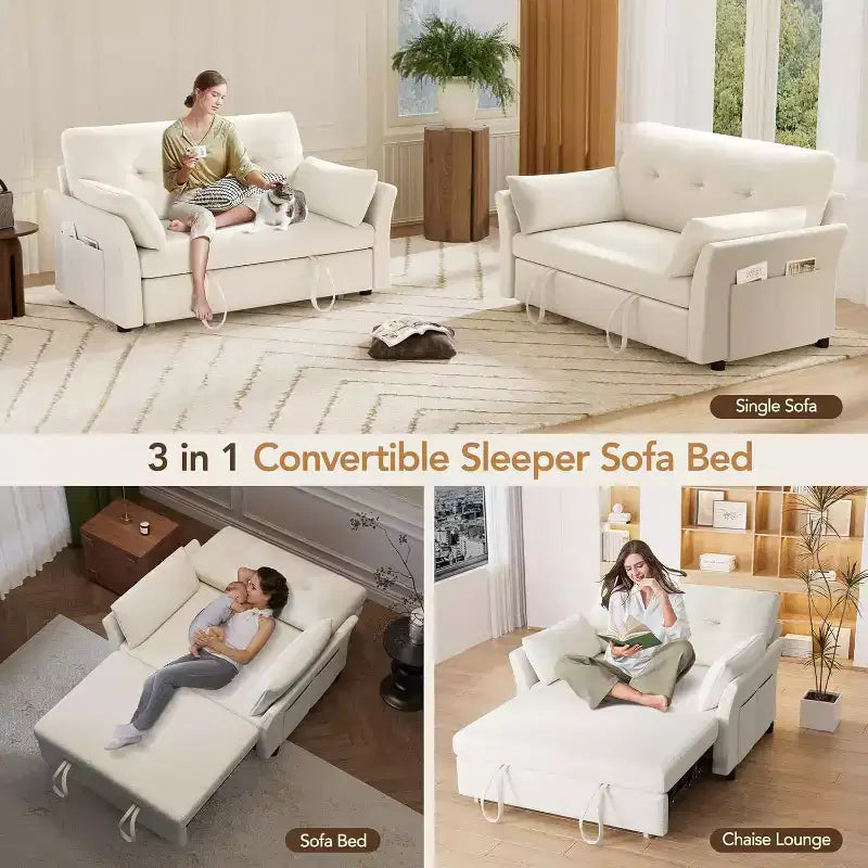 Sofá cama convertible 3 en 1 Dyonery, sofá cama extraíble con bolsillo lateral y respaldo ajustable, montaje sin herramientas, sofá de dos plazas plegable
