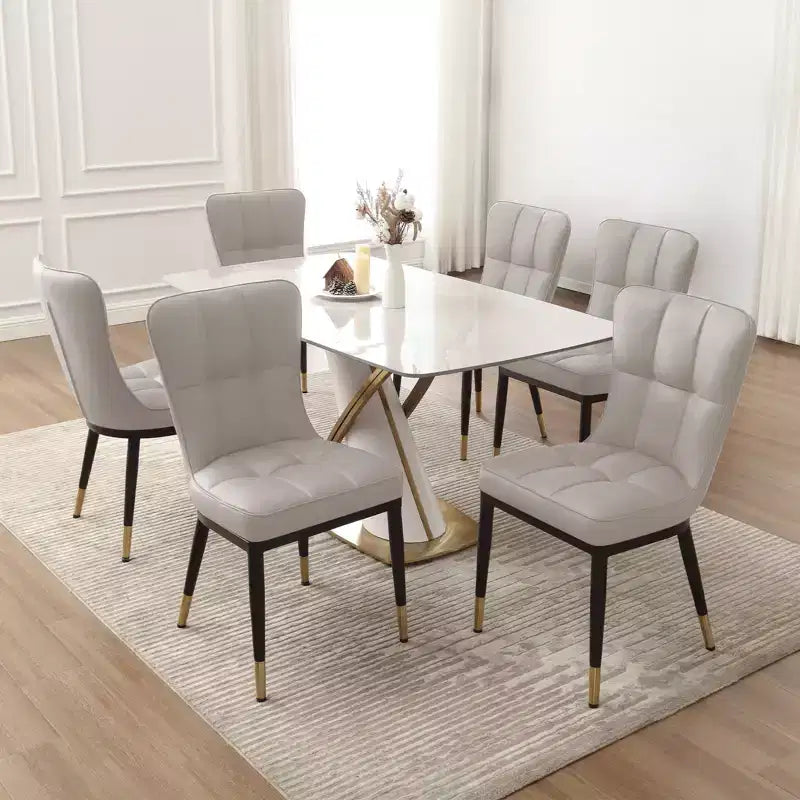 Bekrvio Esszimmerstuhl-Set mit 6 Stühlen, moderne gepolsterte Sitze aus Kunstleder mit hoher Rückenlehne, Metallbeine, armlehnenlose Küchenstühle für Ess- und Wohnzimmer