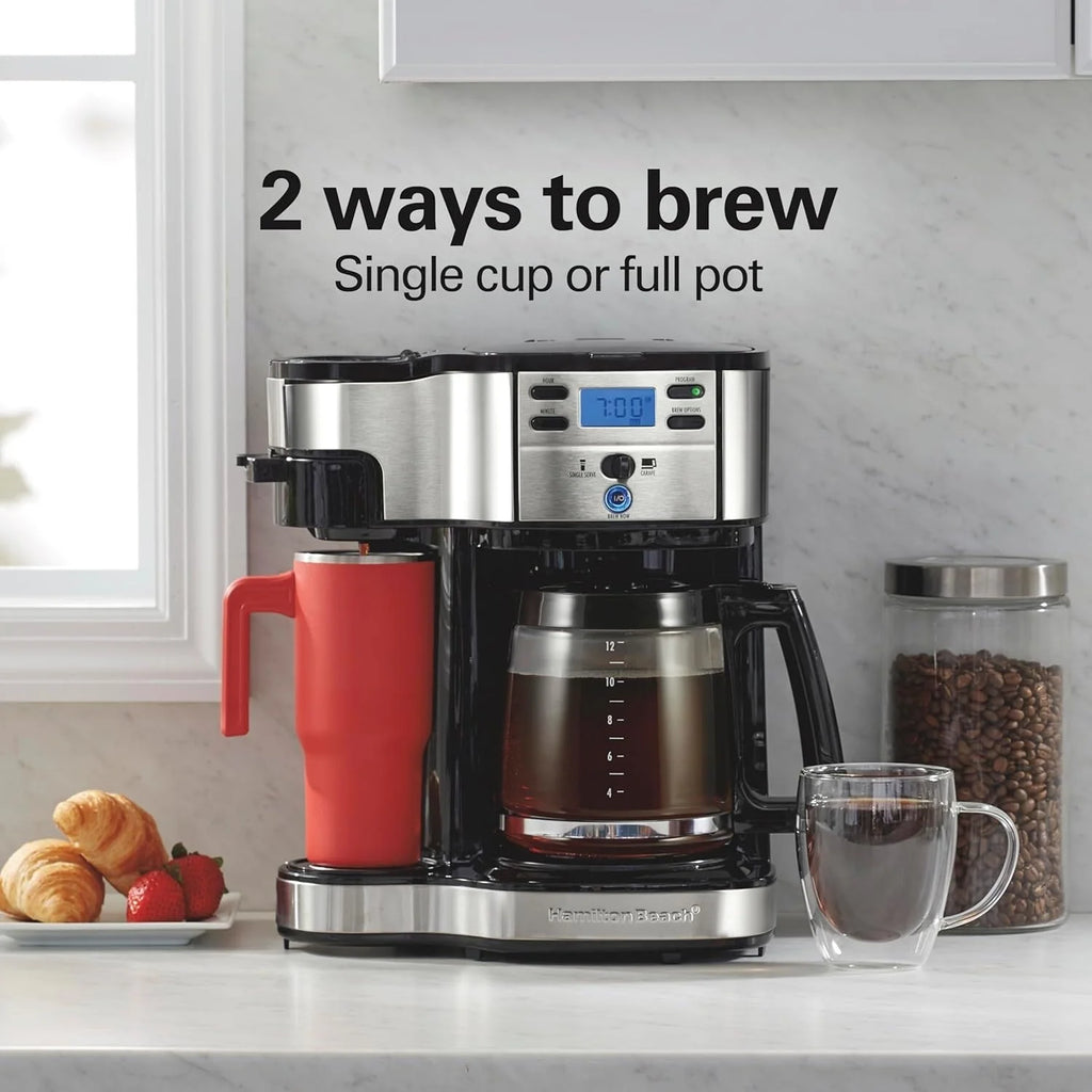 12-Tassen-Kaffeemaschine mit zwei Brühfunktionen und Einzelportionen, Glaskanne, automatische Pause und Ausgießfunktion, Schwarz
