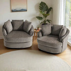 Set di 2 poltrone girevoli a conchiglia oversize da 43 W in morbido velluto a coste con cuscini