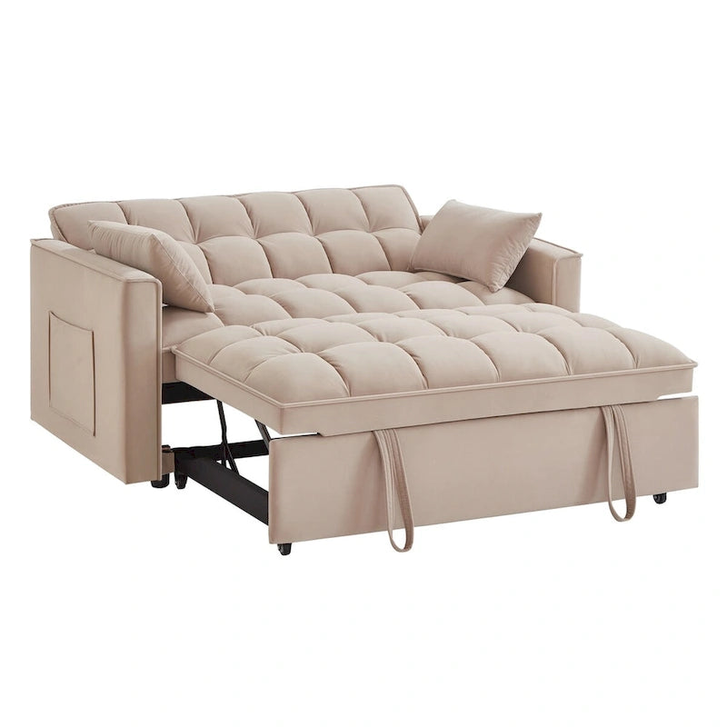 Divano letto loveseat 4 in 1 con braccioli e tasche portaoggetti, divano letto estraibile trapuntato multifunzione con schienale regolabile
