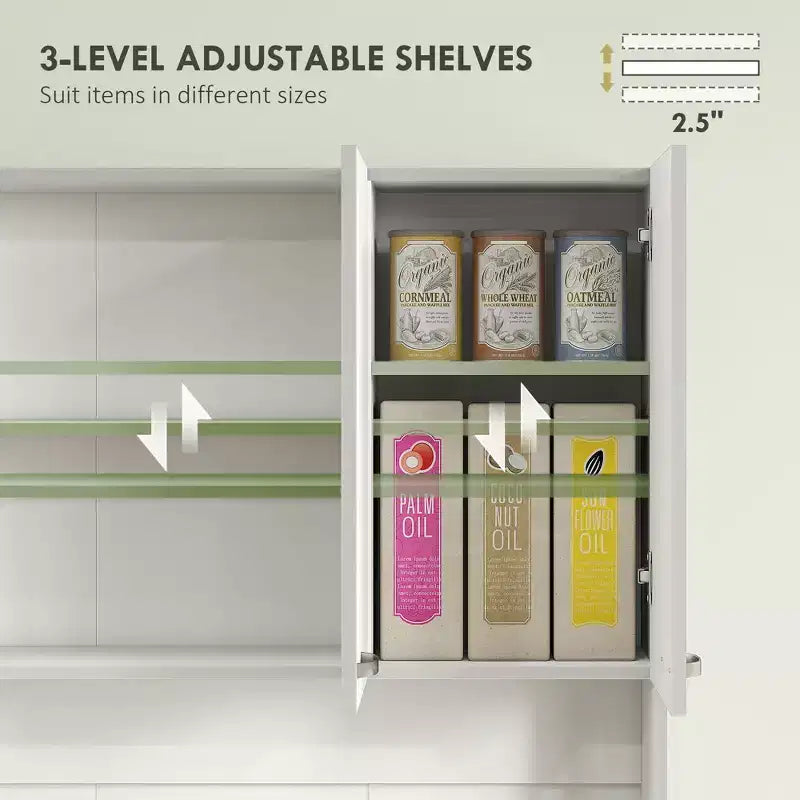 Armario despensa de cocina 71, armario alto de almacenamiento con soporte para microondas, alacena de cocina moderna, 3 estantes ajustables para sala de estar y comedor