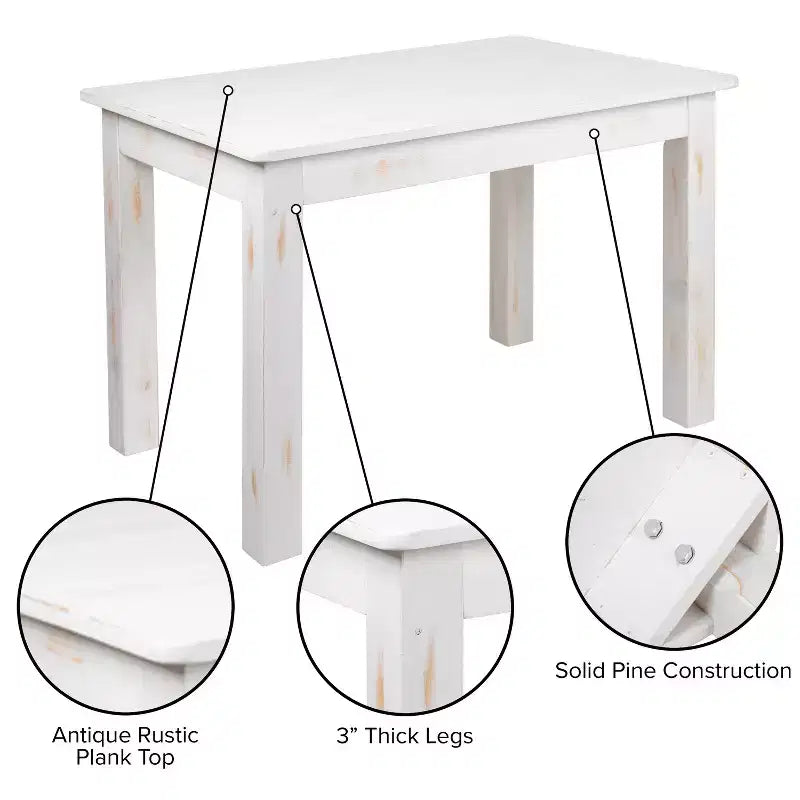 Mesa de comedor rústica Flash Furniture de pino macizo, rectangular, de 46 x 30