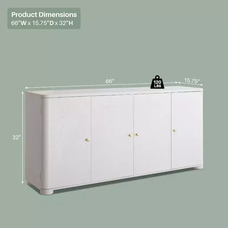 Aparador de cocina con 4 puertas y estantes, aparador moderno grande para almacenamiento, aparador bar para café de 66 pulgadas